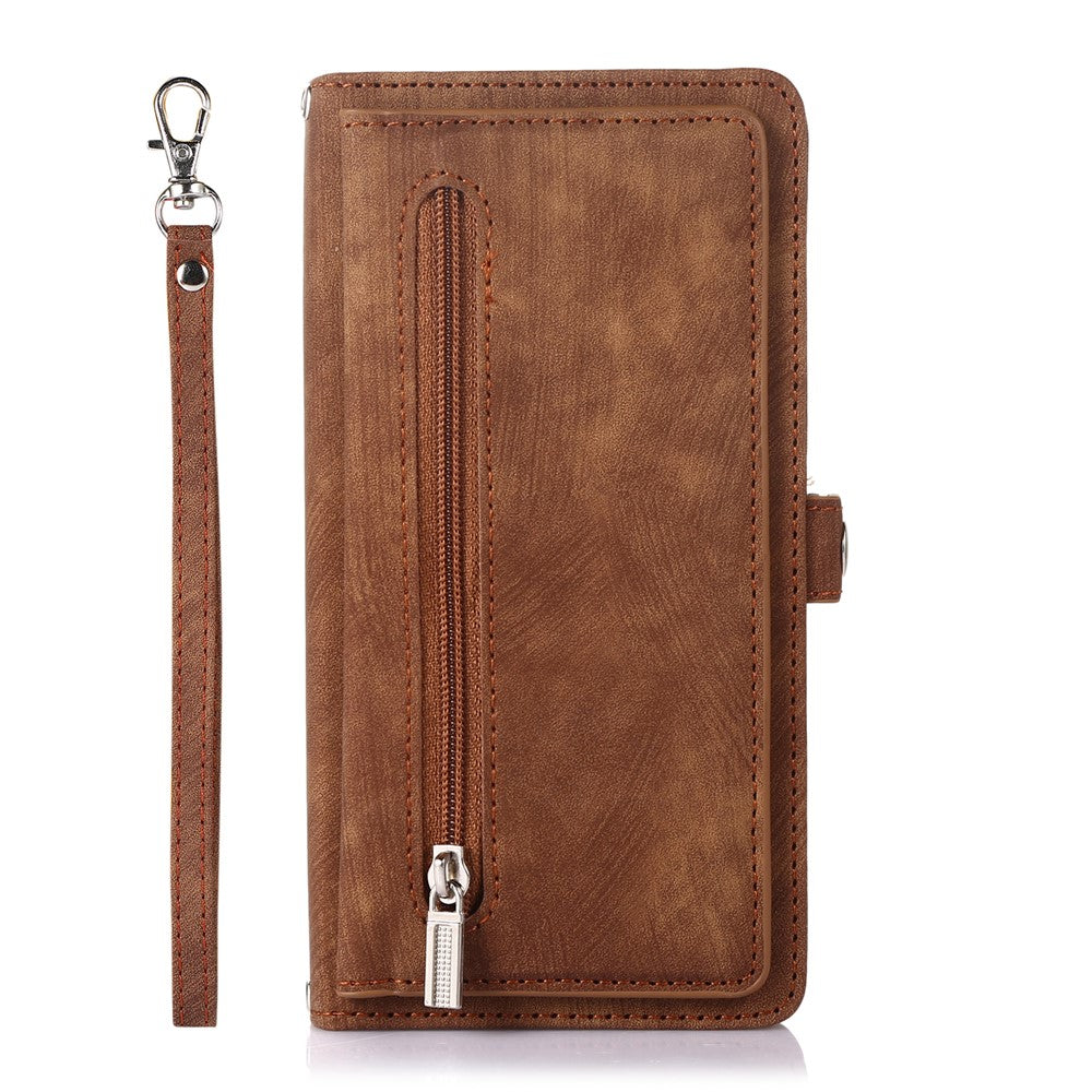 For Xiaomi Redmi Note 14 Pro 4G Case Zipper Pocket 9 Card Slots PU Leather Phone Cover with Wrist Strap