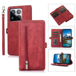 For Xiaomi 15 Pro Case Zipper Pocket 9 Card Slots PU Leather Phone Cover with Wrist Strap