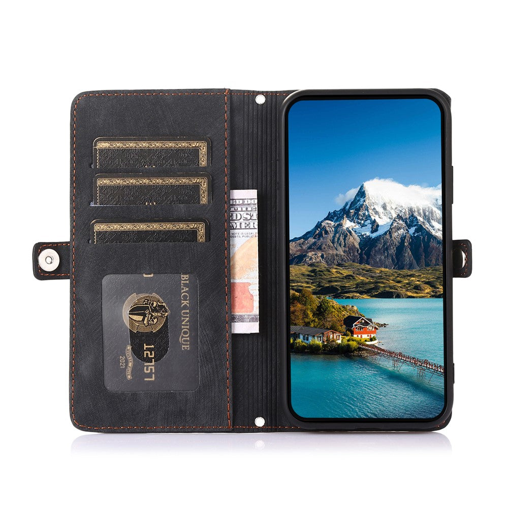 For Xiaomi Poco M7 Pro 5G Case Zipper Pocket 9 Card Slots PU Leather Phone Cover with Wrist Strap
