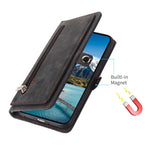 For Xiaomi Poco M7 Pro 5G Case Zipper Pocket 9 Card Slots PU Leather Phone Cover with Wrist Strap