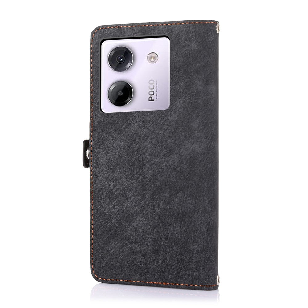 For Xiaomi Poco M7 Pro 5G Case Zipper Pocket 9 Card Slots PU Leather Phone Cover with Wrist Strap