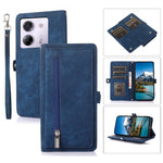 For Xiaomi Poco M7 Pro 5G Case Zipper Pocket 9 Card Slots PU Leather Phone Cover with Wrist Strap