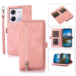 For Xiaomi Poco M7 Pro 5G Case Zipper Pocket 9 Card Slots PU Leather Phone Cover with Wrist Strap