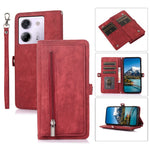For Xiaomi Poco M7 Pro 5G Case Zipper Pocket 9 Card Slots PU Leather Phone Cover with Wrist Strap