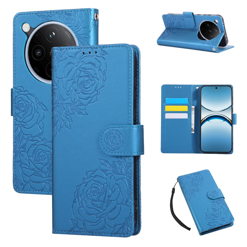 For Oppo Find X8 5G Case Rose Flower PU Leather Wallet Phone Cover with 3 Card Slots / Wrist Strap
