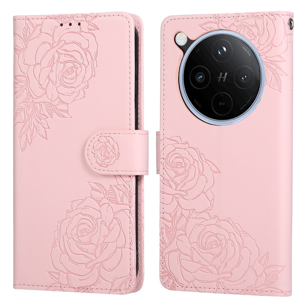 For Oppo Find X8 5G Case Rose Flower PU Leather Wallet Phone Cover with 3 Card Slots / Wrist Strap