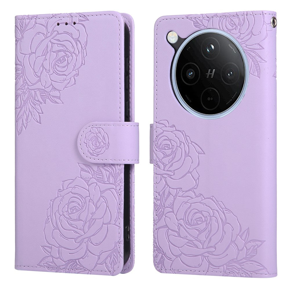 For Oppo Find X8 5G Case Rose Flower PU Leather Wallet Phone Cover with 3 Card Slots / Wrist Strap