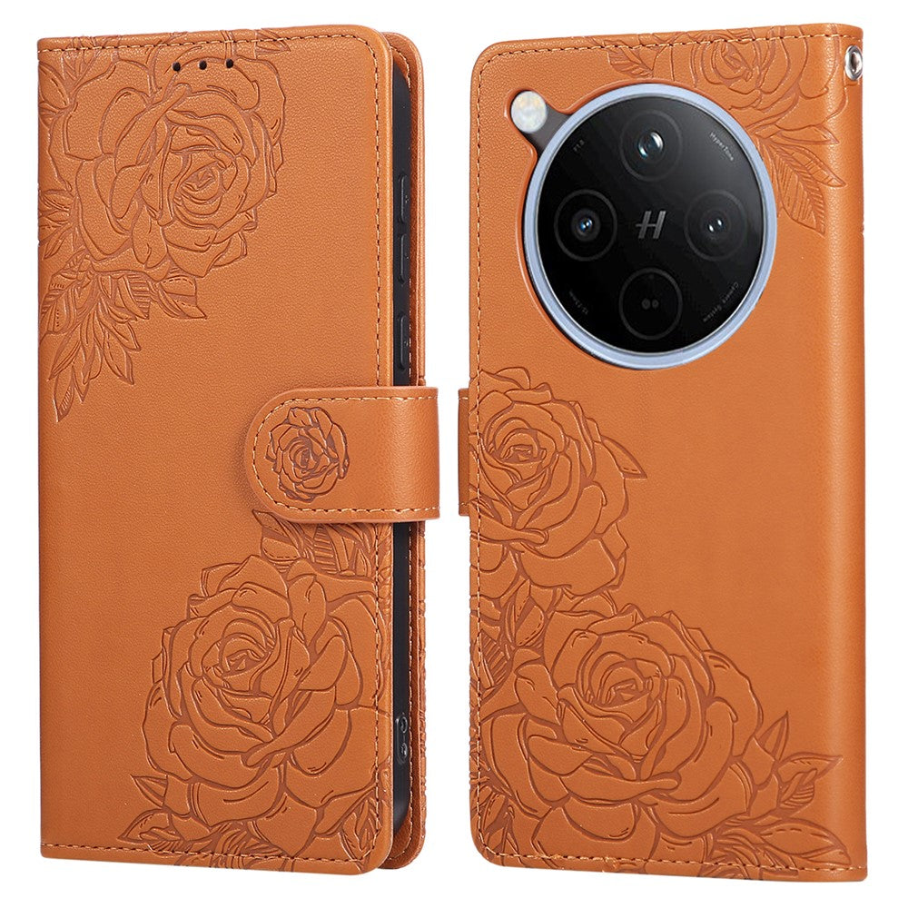 For Oppo Find X8 5G Case Rose Flower PU Leather Wallet Phone Cover with 3 Card Slots / Wrist Strap