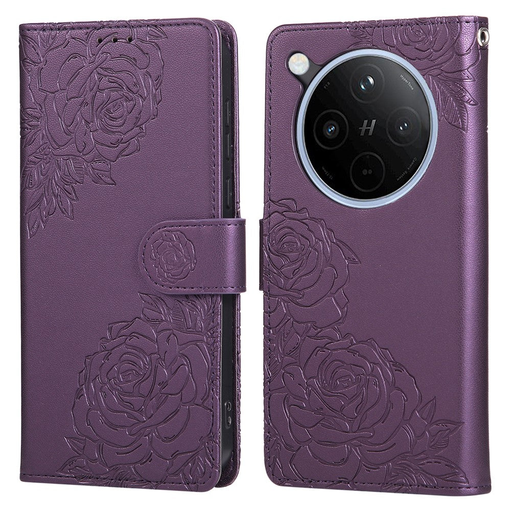 For Oppo Find X8 5G Case Rose Flower PU Leather Wallet Phone Cover with 3 Card Slots / Wrist Strap