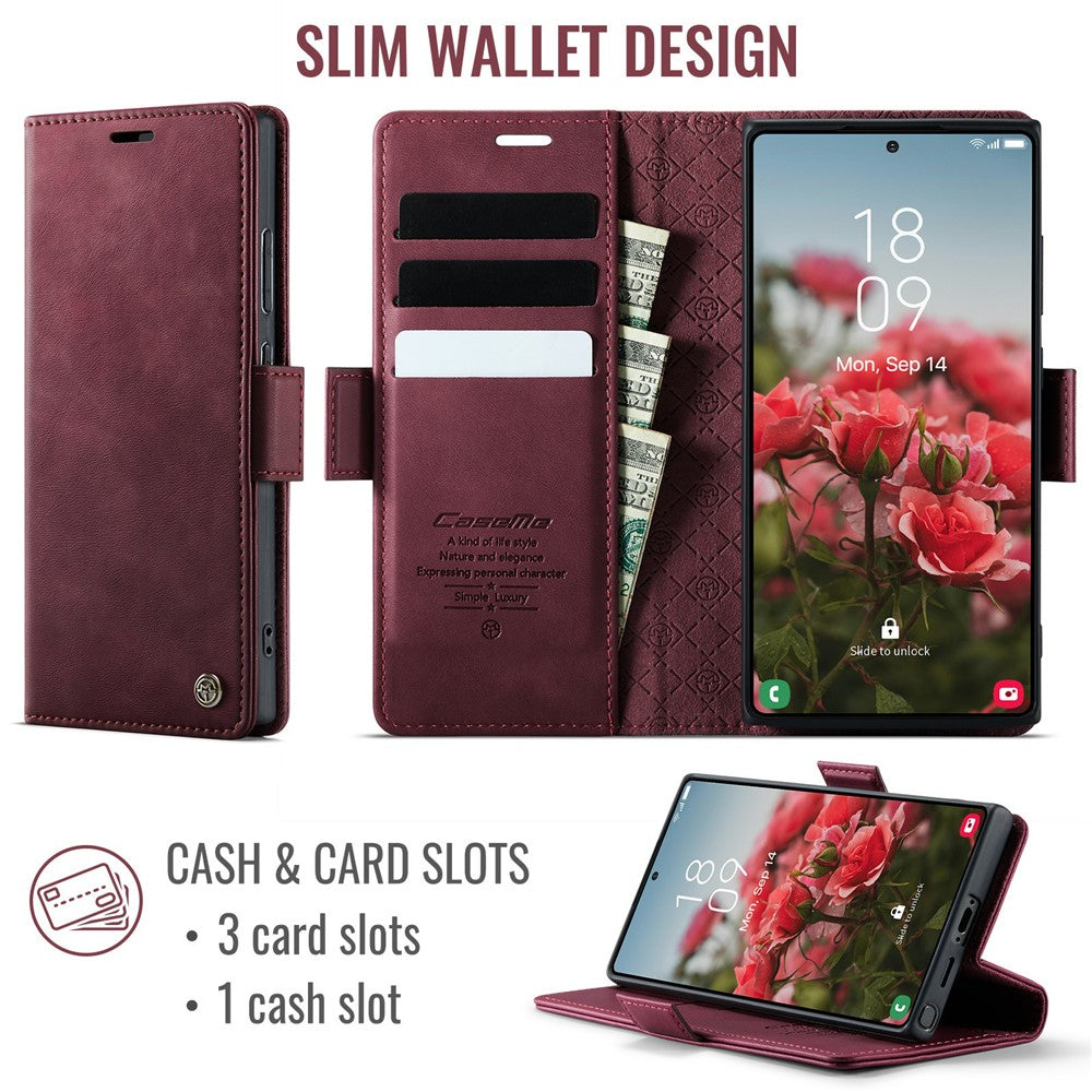 CASEME 033 Series Til Samsung Galaxy S23 Ultra Etui RFID Blokerende Pung Stativ Kalve Tekstur Læder Telefoncover