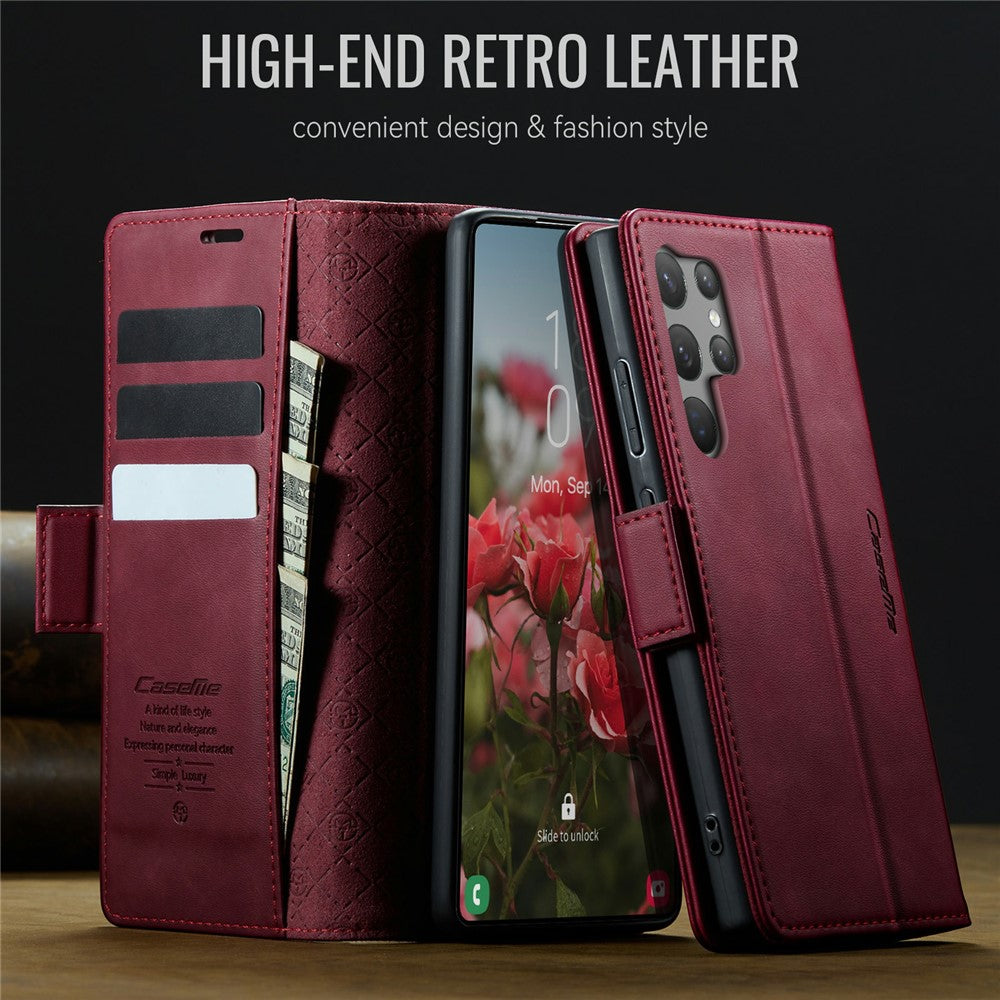 CASEME 033 Series Til Samsung Galaxy S23 Ultra Etui RFID Blokerende Pung Stativ Kalve Tekstur Læder Telefoncover