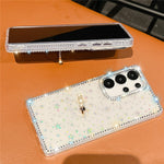 For Samsung Galaxy S25 Ultra Case with Ring Kickstand Rhinestone Edge TPU + PC IMD Phone Cover