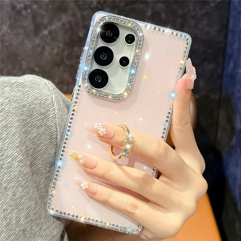 For Samsung Galaxy S25 Ultra Case with Ring Kickstand Rhinestone Edge TPU + PC IMD Phone Cover