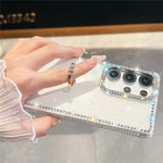 For Samsung Galaxy S25 Ultra Case with Ring Kickstand Rhinestone Edge TPU + PC IMD Phone Cover