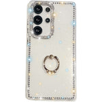 For Samsung Galaxy S25 Ultra Case with Ring Kickstand Rhinestone Edge TPU + PC IMD Phone Cover