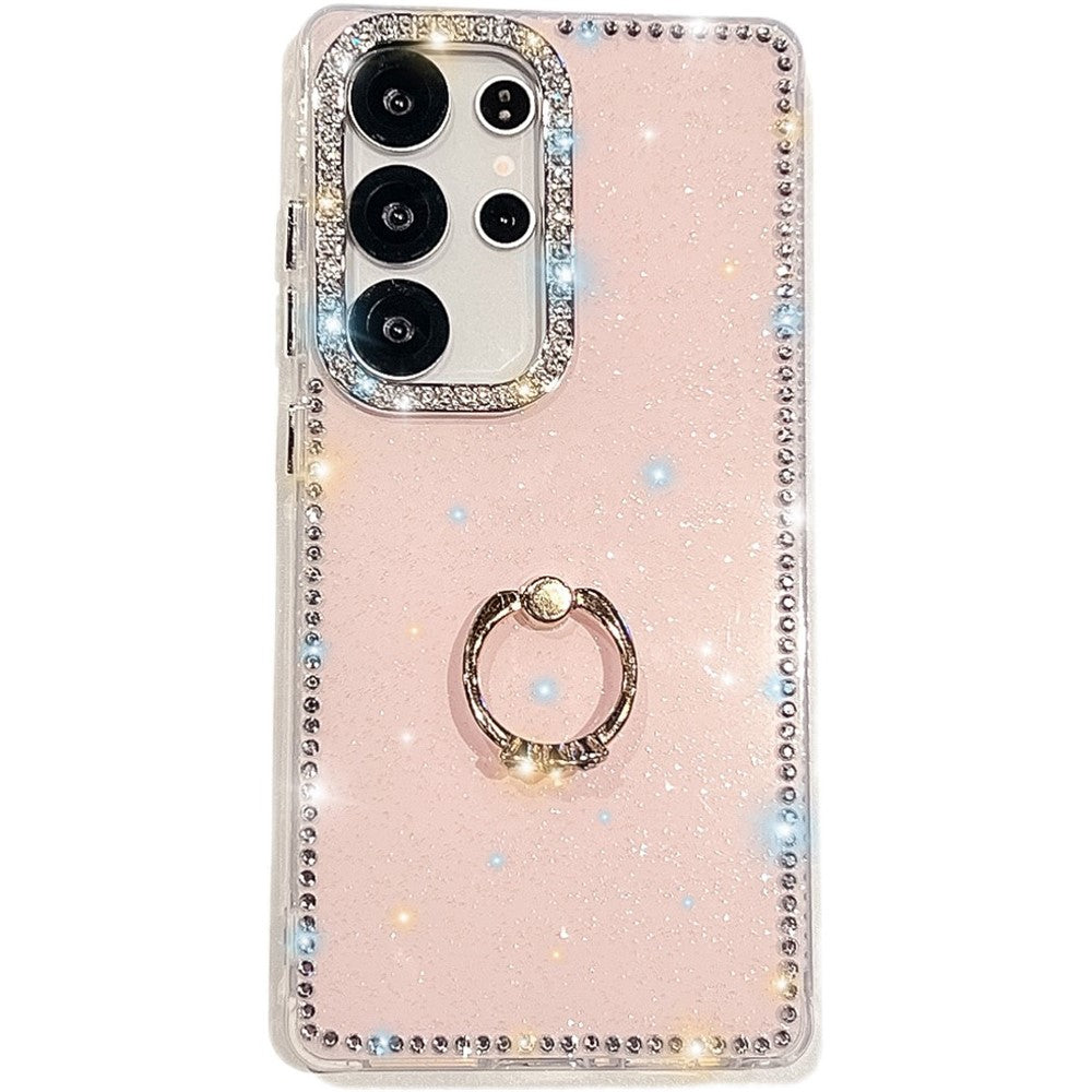 For Samsung Galaxy S25 Ultra Case with Ring Kickstand Rhinestone Edge TPU + PC IMD Phone Cover