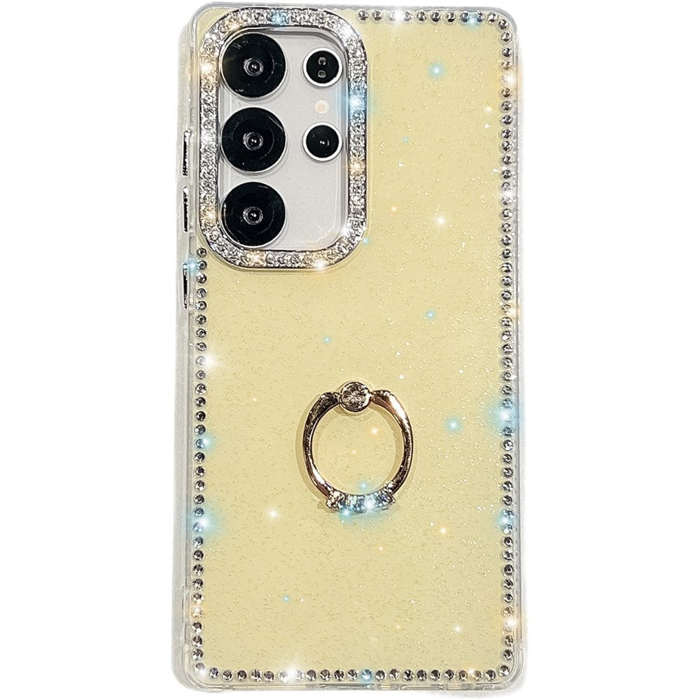 For Samsung Galaxy S25 Ultra Case with Ring Kickstand Rhinestone Edge TPU + PC IMD Phone Cover