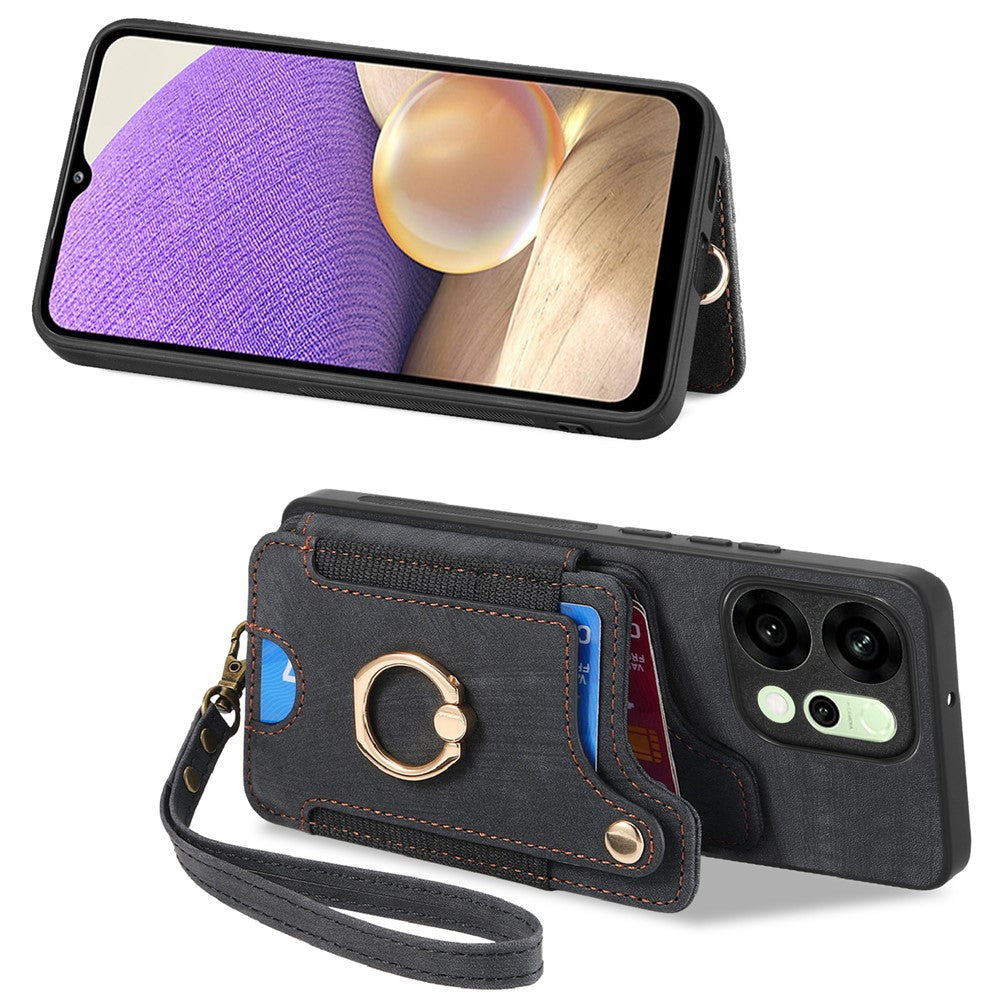 For Oppo Reno14 5G (Global) / Oppo Reno13 5G (Global) Retro PU Leather Back Cover with RFID Blocking Card Holder