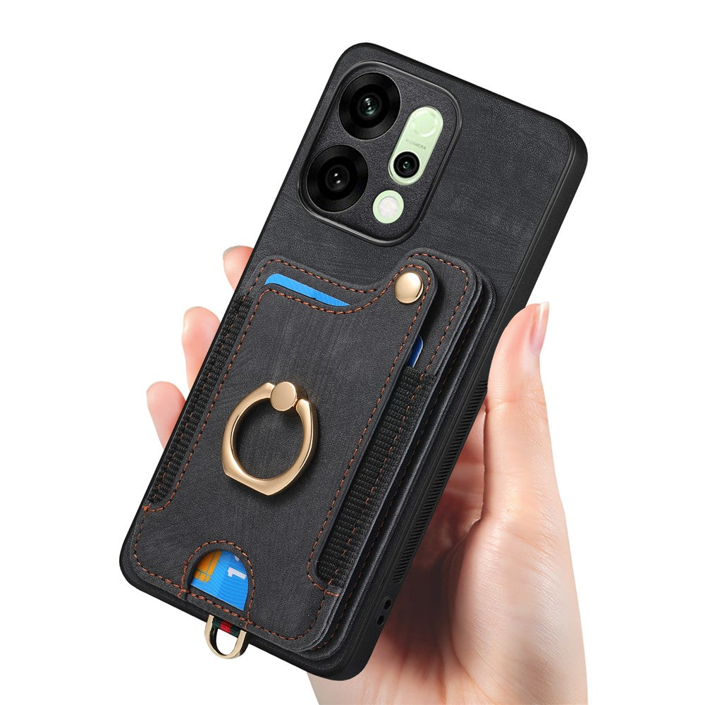 For Oppo Reno14 5G (Global) / Oppo Reno13 5G (Global) Retro PU Leather Back Cover with RFID Blocking Card Holder