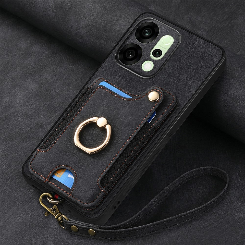 For Oppo Reno14 5G (Global) / Oppo Reno13 5G (Global) Retro PU Leather Back Cover with RFID Blocking Card Holder
