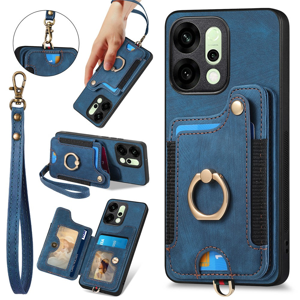 For Oppo Reno14 5G (Global) / Oppo Reno13 5G (Global) Retro PU Leather Back Cover with RFID Blocking Card Holder