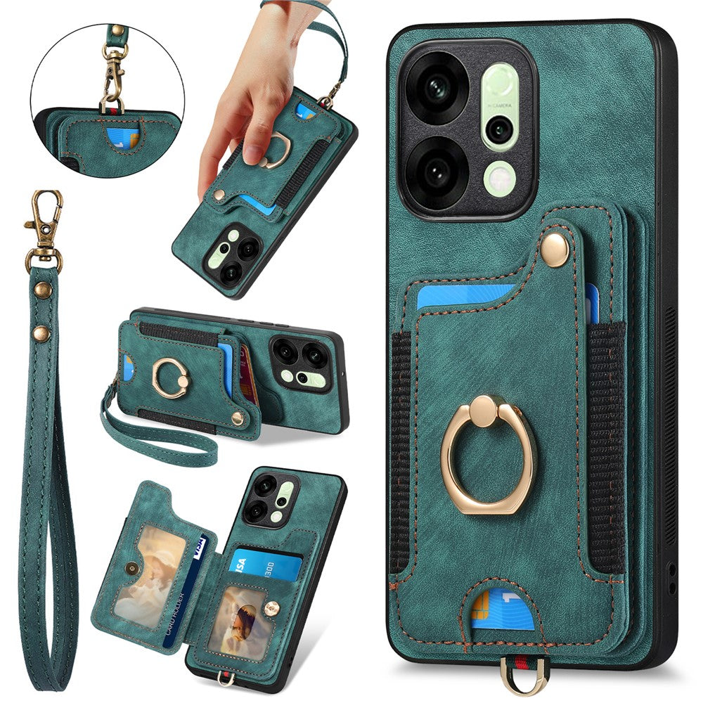 For Oppo Reno14 5G (Global) / Oppo Reno13 5G (Global) Retro PU Leather Back Cover with RFID Blocking Card Holder