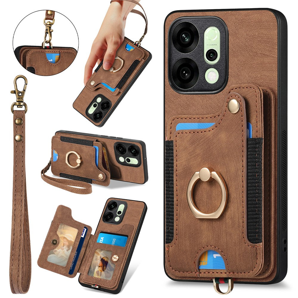 For Oppo Reno14 5G (Global) / Oppo Reno13 5G (Global) Retro PU Leather Back Cover with RFID Blocking Card Holder