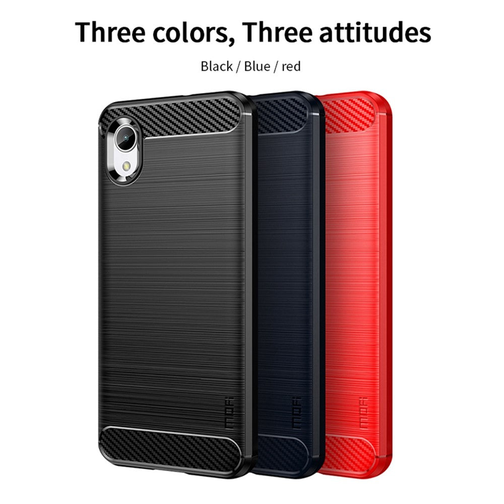 MOFI JK TPU Series-1 för Samsung Galaxy A23e / A22e Kolfibertextur Anti-fingeravtrycksmobilskal Mjukt TPU Borstad Yta Skyddande Skal