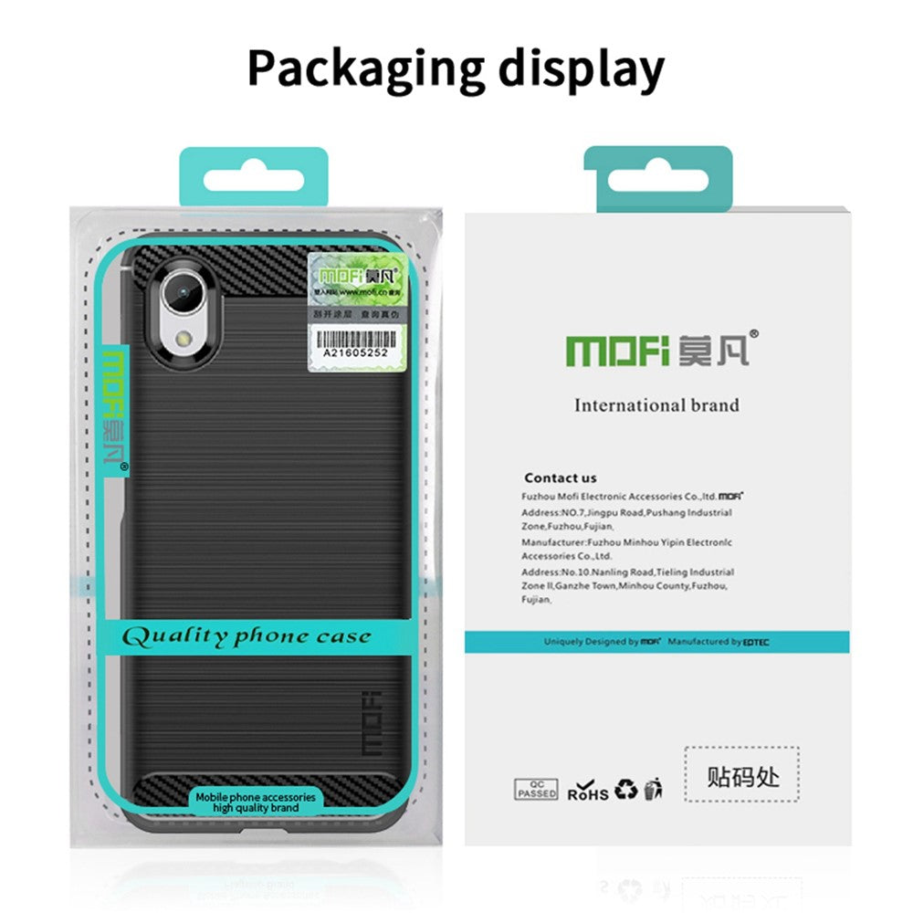 MOFI JK TPU Series-1 för Samsung Galaxy A23e / A22e Kolfibertextur Anti-fingeravtrycksmobilskal Mjukt TPU Borstad Yta Skyddande Skal