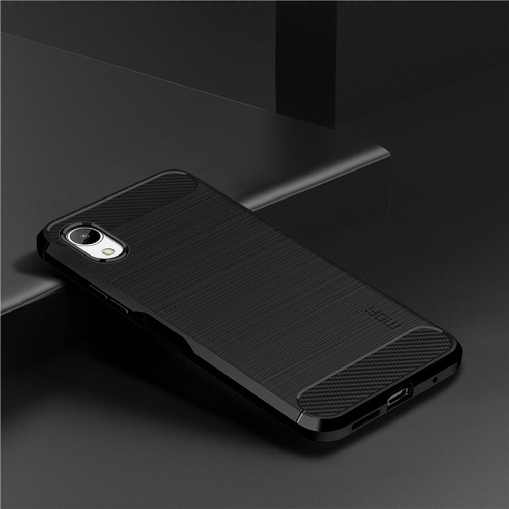 MOFI JK TPU Series-1 för Samsung Galaxy A23e / A22e Kolfibertextur Anti-fingeravtrycksmobilskal Mjukt TPU Borstad Yta Skyddande Skal