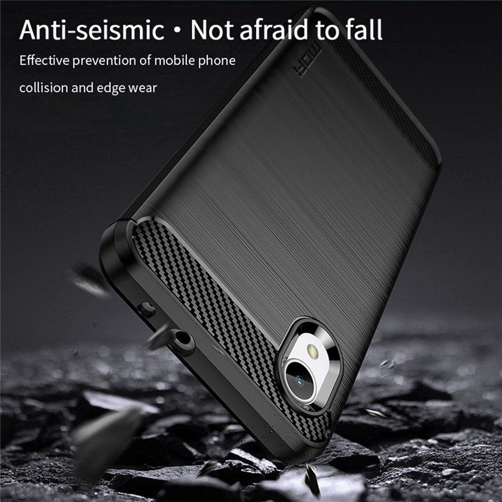 MOFI JK TPU Series-1 för Samsung Galaxy A23e / A22e Kolfibertextur Anti-fingeravtrycksmobilskal Mjukt TPU Borstad Yta Skyddande Skal