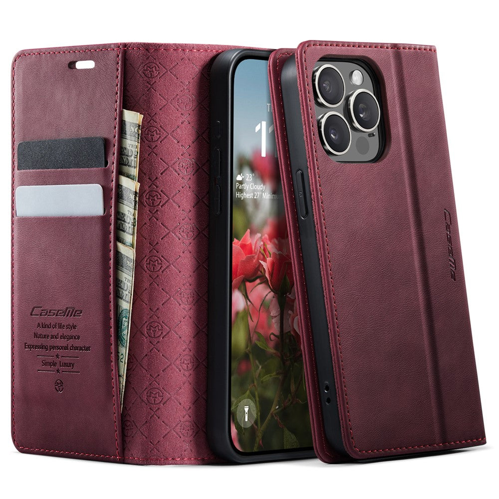CASEME For iPhone 14 Pro Case  033 Series RFID Blocking Wallet Stand Calf Texture Leather Phone Cover