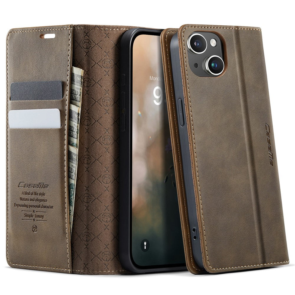 CASEME For iPhone 14 Plus Case  033 Series RFID Blocking Wallet Stand Calf Texture Leather Phone Cover