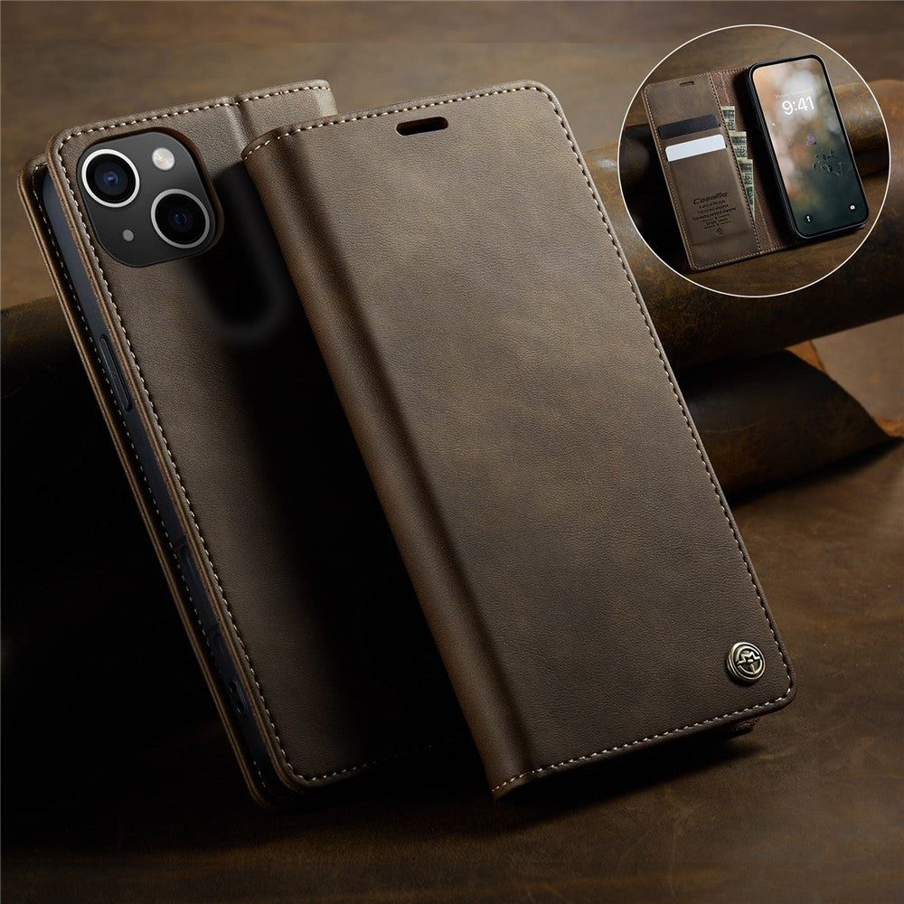 CASEME For iPhone 14 Plus Case  033 Series RFID Blocking Wallet Stand Calf Texture Leather Phone Cover