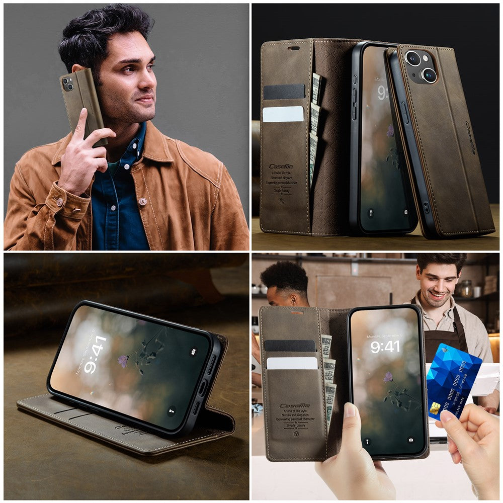 CASEME For iPhone 14 Plus Case  033 Series RFID Blocking Wallet Stand Calf Texture Leather Phone Cover