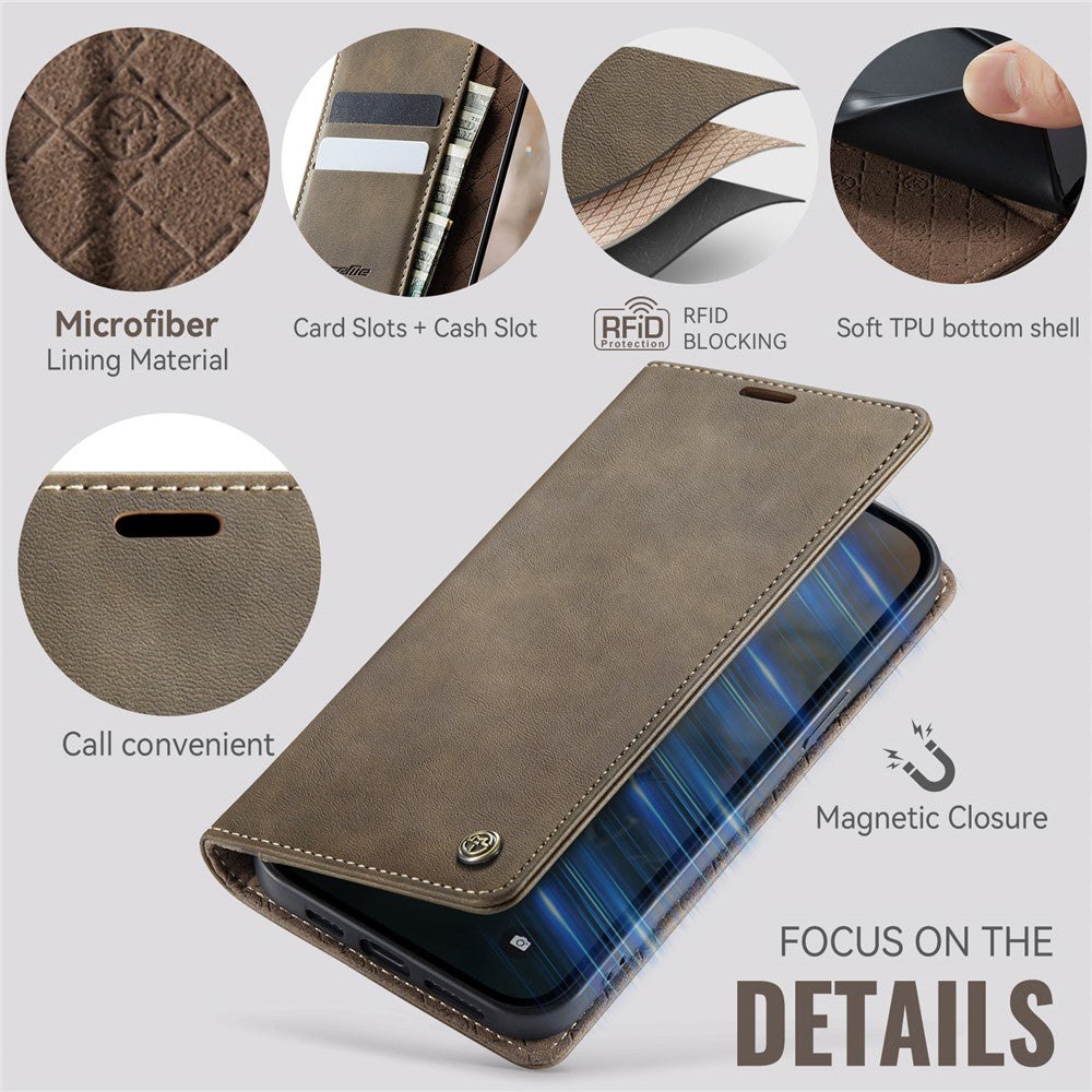 CASEME For iPhone 14 Plus Case  033 Series RFID Blocking Wallet Stand Calf Texture Leather Phone Cover
