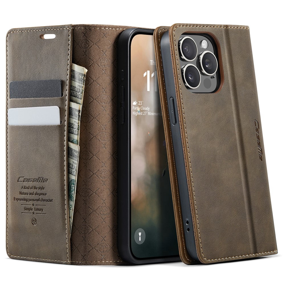 CASEME For iPhone 14 Pro Max Case  033 Series RFID Blocking Wallet Stand Calf Texture Leather Phone Cover