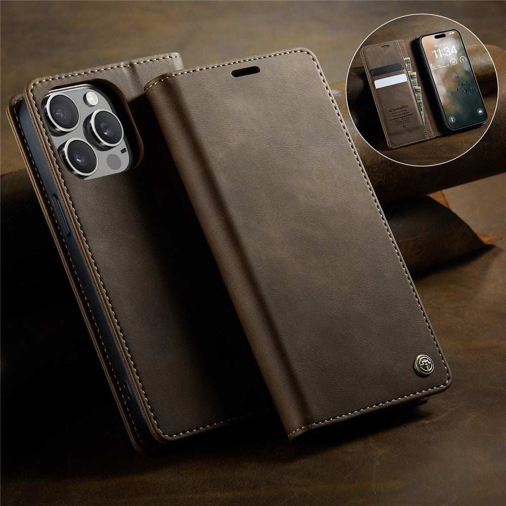 CASEME For iPhone 14 Pro Max Case  033 Series RFID Blocking Wallet Stand Calf Texture Leather Phone Cover