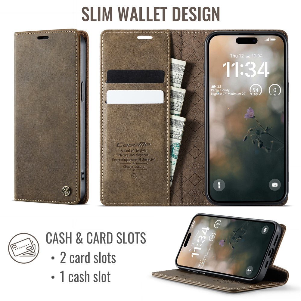 CASEME For iPhone 14 Pro Max Case  033 Series RFID Blocking Wallet Stand Calf Texture Leather Phone Cover