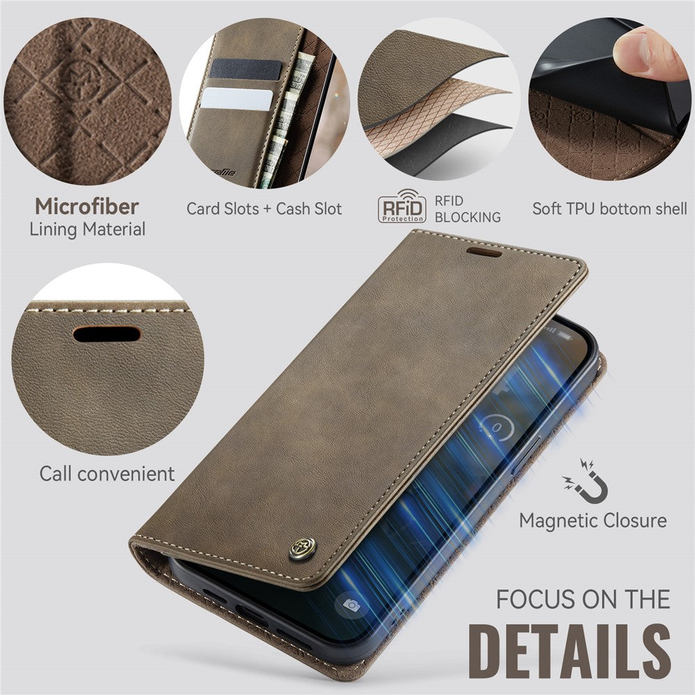 CASEME For iPhone 14 Pro Max Case  033 Series RFID Blocking Wallet Stand Calf Texture Leather Phone Cover