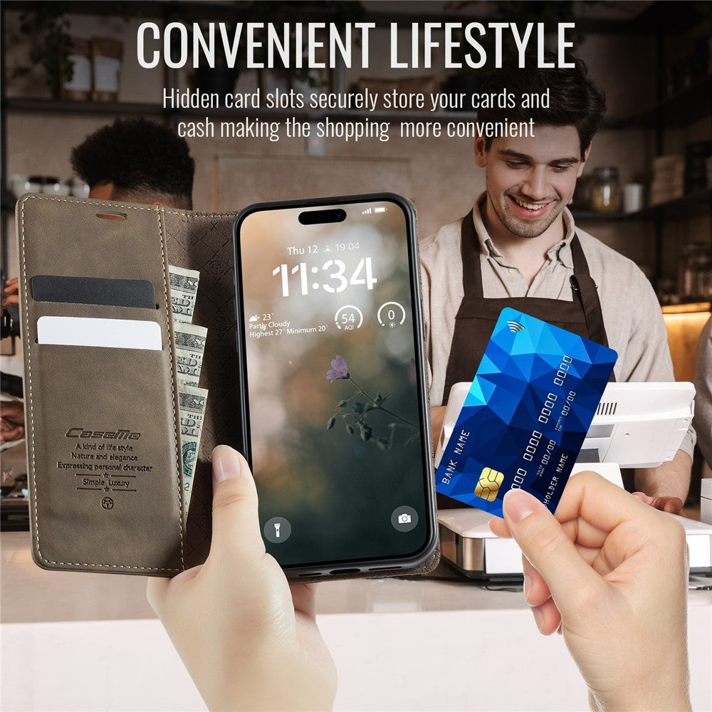 CASEME For iPhone 14 Pro Max Case  033 Series RFID Blocking Wallet Stand Calf Texture Leather Phone Cover