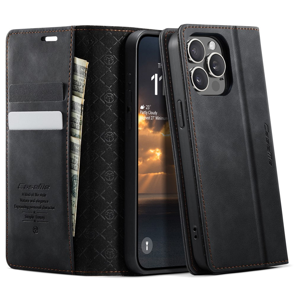 CASEME For iPhone 14 Pro Max Case  033 Series RFID Blocking Wallet Stand Calf Texture Leather Phone Cover