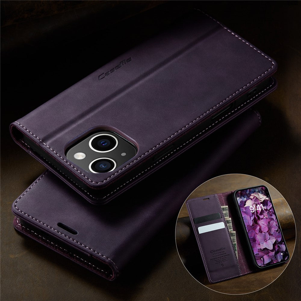 CASEME For iPhone 15 Plus Case  033 Series RFID Blocking Wallet Stand Calf Texture Leather Phone Cover