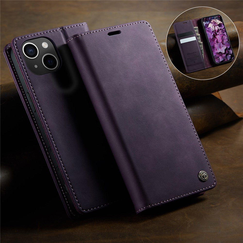 CASEME For iPhone 15 Plus Case  033 Series RFID Blocking Wallet Stand Calf Texture Leather Phone Cover