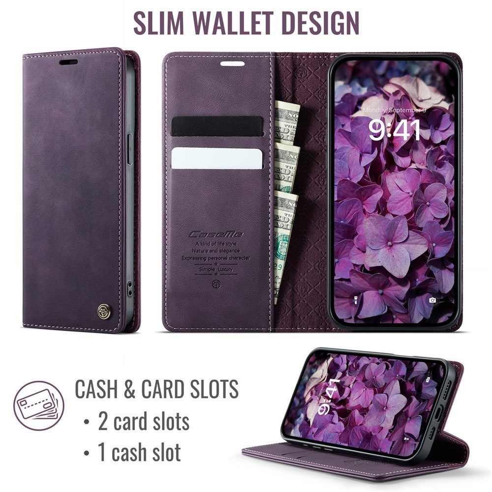 CASEME For iPhone 15 Plus Case  033 Series RFID Blocking Wallet Stand Calf Texture Leather Phone Cover