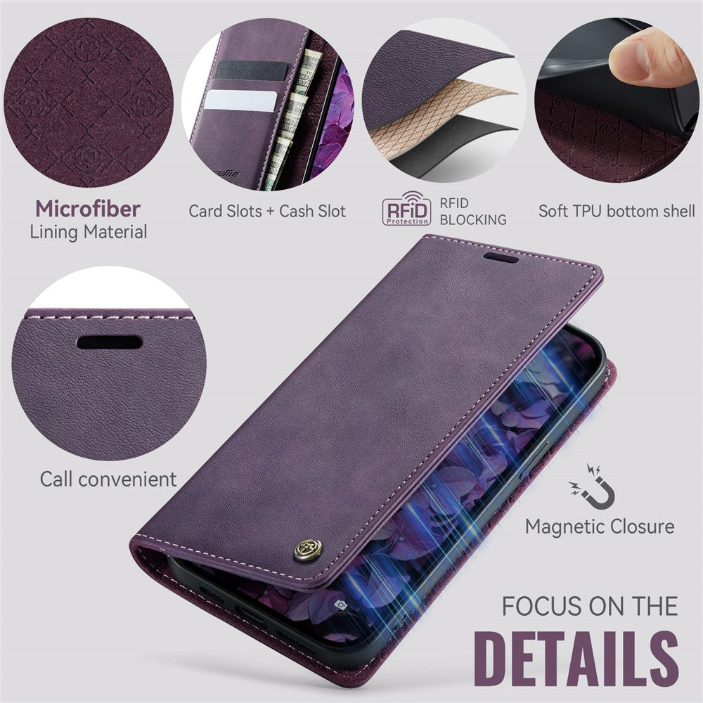 CASEME For iPhone 15 Plus Case  033 Series RFID Blocking Wallet Stand Calf Texture Leather Phone Cover
