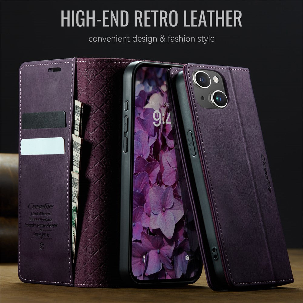 CASEME For iPhone 15 Plus Case  033 Series RFID Blocking Wallet Stand Calf Texture Leather Phone Cover