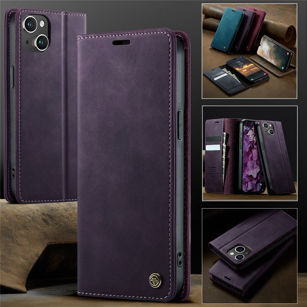 CASEME For iPhone 15 Plus Case  033 Series RFID Blocking Wallet Stand Calf Texture Leather Phone Cover