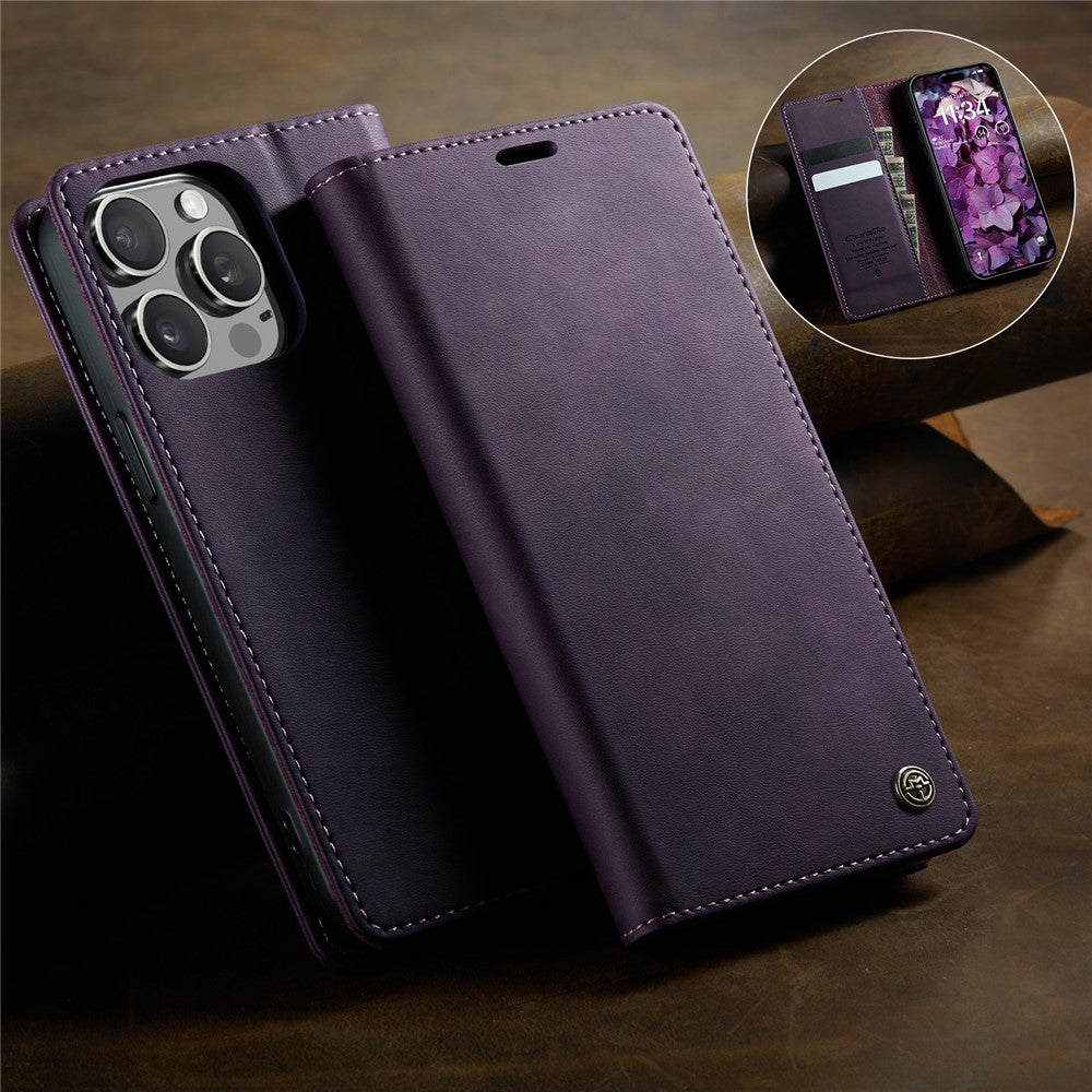 CASEME For iPhone 15 Pro Case 033 Series RFID Blocking Wallet Stand Calf Texture Leather Phone Cover