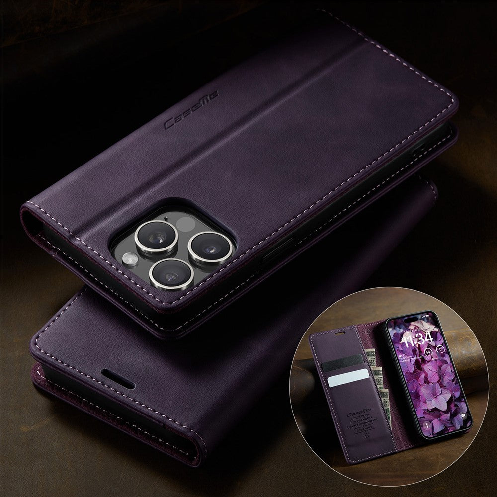 CASEME For iPhone 15 Pro Max Case  033 Series RFID Blocking Wallet Stand Calf Texture Leather Phone Cover
